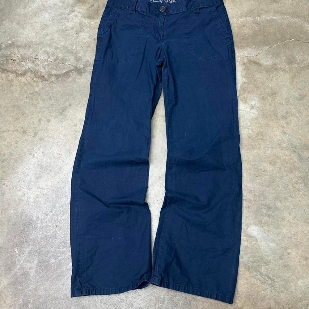 2000s Y2K Navy Tommy Hilfiger wide leg trousers women's 32x33